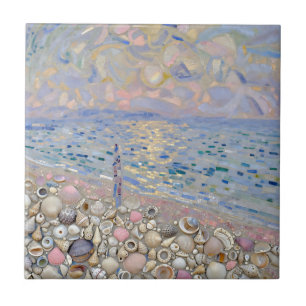 Azulejo De Cerâmica Mosaico de Conchas na Praia Horizonte Resplandecen
