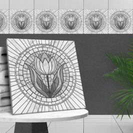 Azulejo De Cerâmica Mosaico de flor de tulipa - Mármore branco