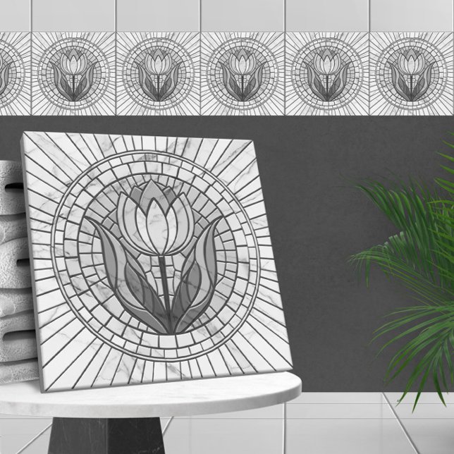 Azulejo De Cerâmica Mosaico de flor de tulipa - Mármore branco (Criador carregado)