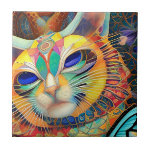 Azulejo De Cerâmica Mosaico de gato - vozes coloridas de gatinho abstr