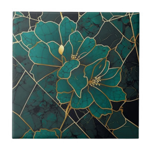Azulejo De Cerâmica Mosaico de Mármore Art Déco Floral Esmeralda Verde