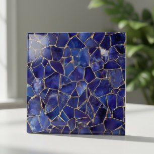 Azulejo De Cerâmica Mosaico de Ouro Azul Cobalto Elegante