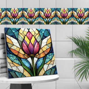 Azulejo De Cerâmica Mosaico de vidro colorido com flor de tulipa