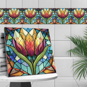 Azulejo De Cerâmica Mosaico de vidro colorido com flor de tulipa