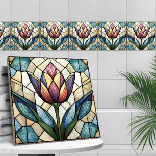 Azulejo De Cerâmica Mosaico de vidro colorido com flor de tulipa