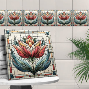 Azulejo De Cerâmica Mosaico de vidro colorido com flor de tulipa