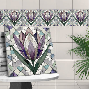 Azulejo De Cerâmica Mosaico de vidro colorido com flor de tulipa