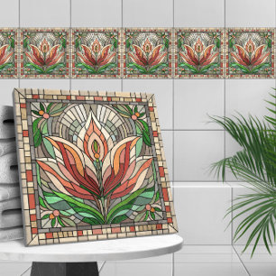 Azulejo De Cerâmica Mosaico de vidro colorido com flor de tulipa