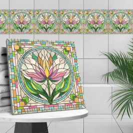 Azulejo De Cerâmica Mosaico de vidro colorido com flor de tulipa
