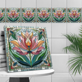 Azulejo De Cerâmica Mosaico de vidro colorido com flor de tulipa