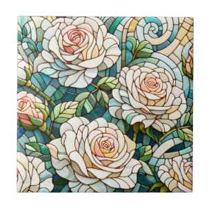 Azulejo De Cerâmica Mosaico de Vidro Colorido com Rosas Brancas