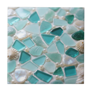 Azulejo De Cerâmica Mosaico de Vidro Marinho Charme Costeiro Turquesa