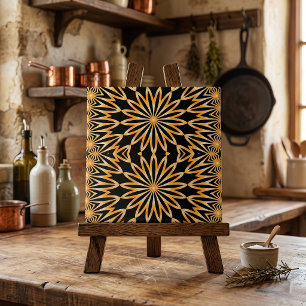 Azulejo De Cerâmica Mosaico do Caleidoscópio, negro e Dourado