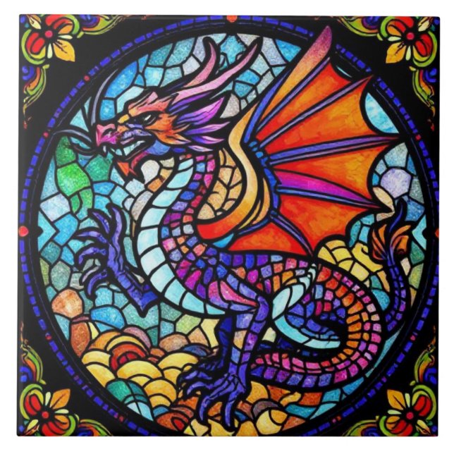 Azulejo De Cerâmica Mosaico do Dragão de Vidro Colorido (Frente)