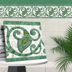 Azulejo De Cerâmica Mosaico Flourish Marble Ornament Verde e Branco