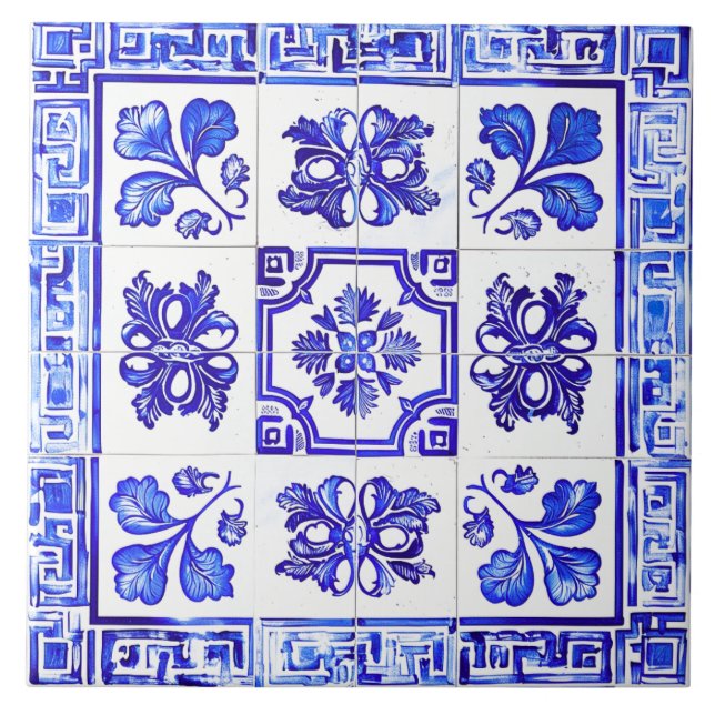 Azulejo De Cerâmica Mosaico grego: Cobalto e branco (Frente)