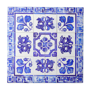 Azulejo De Cerâmica Mosaico grego: Cobalto e branco