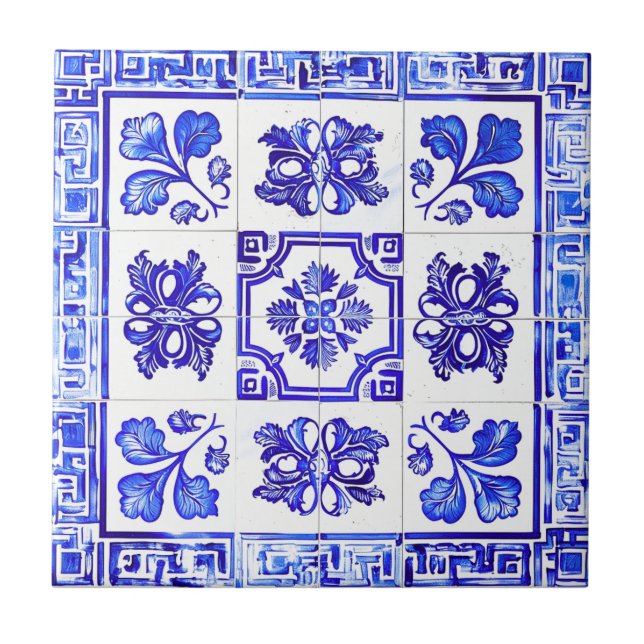 Azulejo De Cerâmica Mosaico grego: Cobalto e branco (Frente)