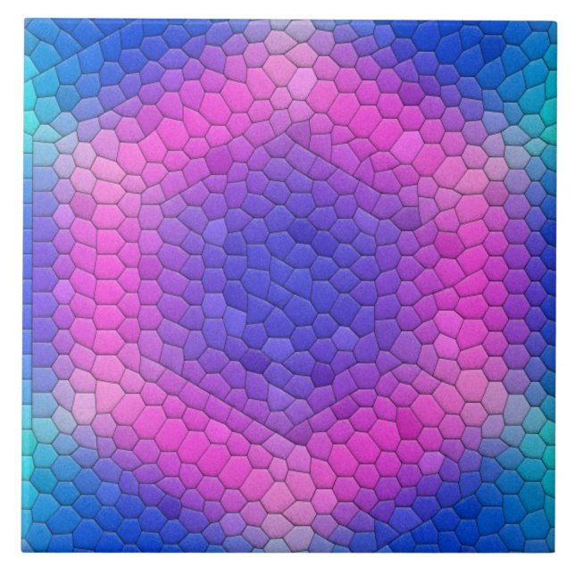 Azulejo De Cerâmica Mosaico Hexágono Rosa no Gradiente Azul (Frente)
