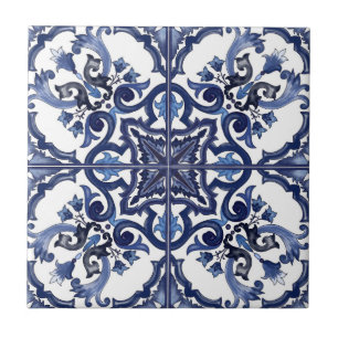 Azulejo De Cerâmica Mosaico Italiano de Majólica Siciliana Azul e Bran