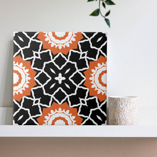 Azulejo De Cerâmica Mosaico Laranja Negro Laranja Geométrico marroqui