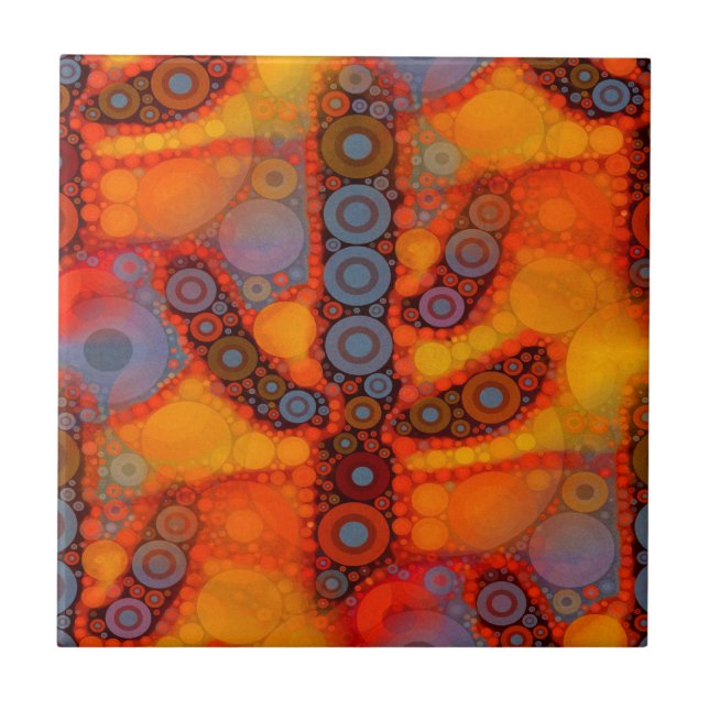 Azulejo De Cerâmica Mosaico Laranja Roxo Sudoeste Saguaro Cactus (Frente)
