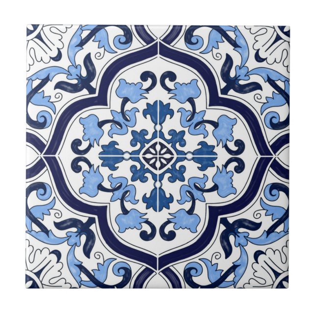 Azulejo De Cerâmica Mosaico Majolica Siciliano, Floral Branco Profundo (Frente)