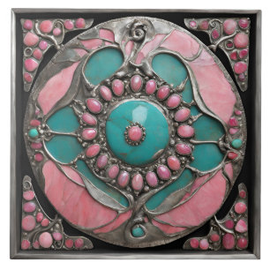 Azulejo De Cerâmica Mosaico Mandala de Pedras Preciosas Feito à Mão