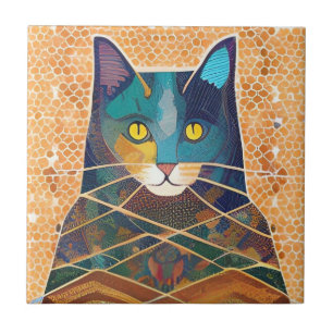 Azulejo De Cerâmica Mosaico marroquino abstrato de gato e acolyte, par