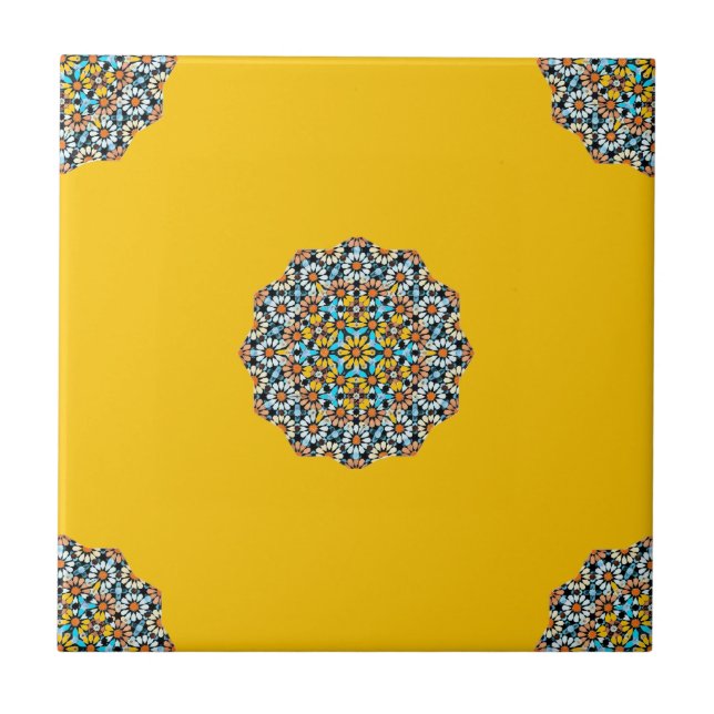 Azulejo De Cerâmica Mosaico marroquino, Turquesa e Amarelo (Frente)
