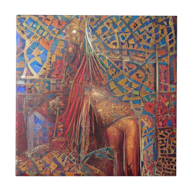 Azulejo De Cerâmica Mosaico marroquino vermelho ouro azul verde arte g (Frente)