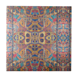 Azulejo De Cerâmica Mosaico marroquino vermelho turquesa de ouro geomé