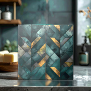 Azulejo De Cerâmica Mosaico Moderno Temperamental Verde Escuro Dourado