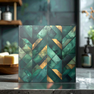 Azulejo De Cerâmica Mosaico Moderno Temperamental Verde Escuro Dourado