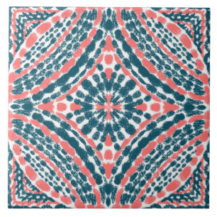 Azulejo De Cerâmica Mosaico-Pintado-Mão-de-Coral-Teal Mediterrâneo
