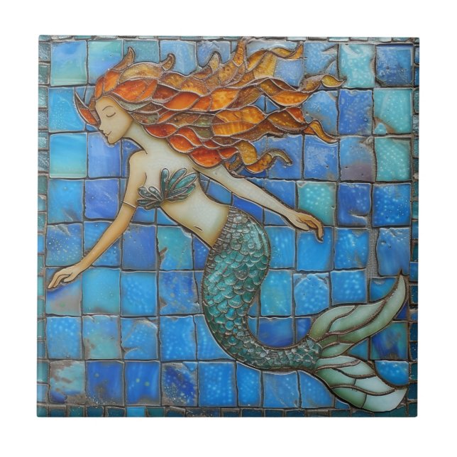 Azulejo De Cerâmica Mosaico Sereia Aqua Marine (Frente)