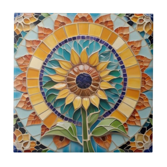 Azulejo De Cerâmica Mosaico Sunflower Faux com Sol Sunny (Frente)