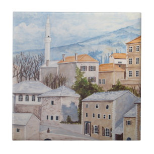 Azulejo De Cerâmica Mostar, Bósnia - Pintura de Townscape Acrílico