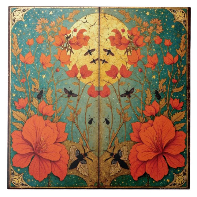 Azulejo De Cerâmica Moth Sanctuary Under the Moonlit Sky (Frente)