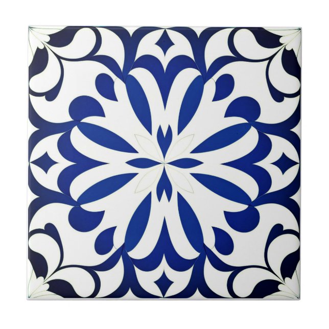 Azulejo De Cerâmica Motif bleu sur fond blanc (Frente)