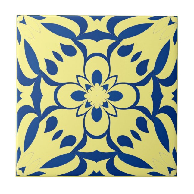 Azulejo De Cerâmica Motif bleu sur fond jaune (Frente)