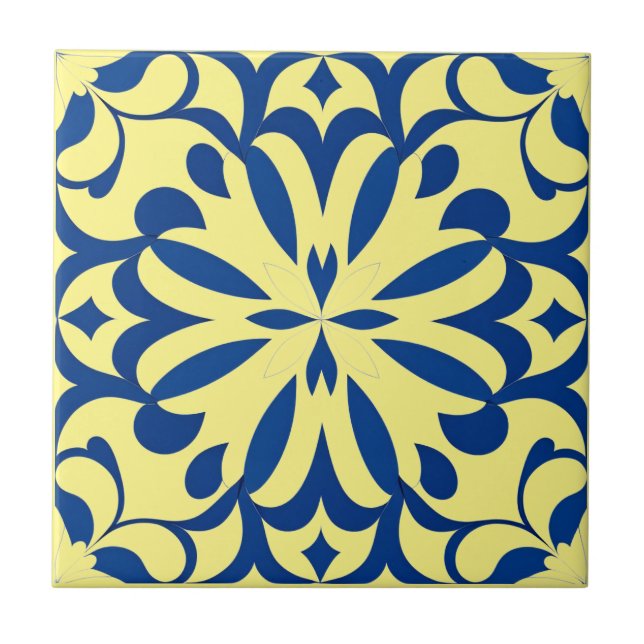 Azulejo De Cerâmica Motif bleu sur fond jaune (Frente)