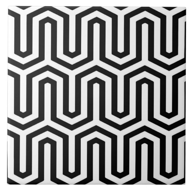 Azulejo De Cerâmica Motif deco egípcio - preto e branco (Frente)