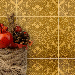 Azulejo De Cerâmica Motifs Dourados Geométricos Simétricos Floral e Fo