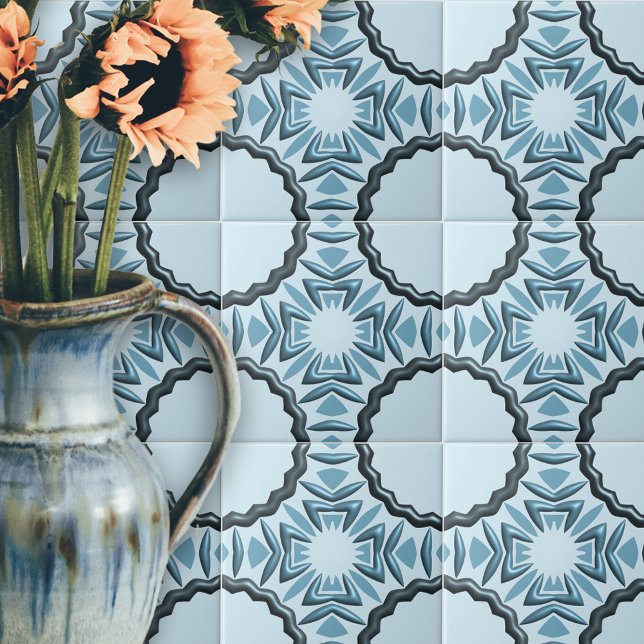 Azulejo De Cerâmica Motinas Teais Simétricas abstrato com Efeitos 3D (Criador carregado)