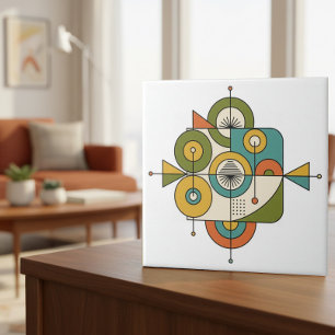 Azulejo De Cerâmica Motivo Abstrato Moderno de Meados do Século #1 ID1