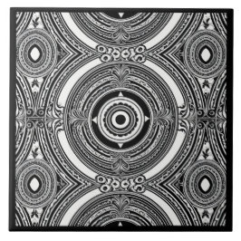 Azulejo De Cerâmica Motivo de Medalhão Preto e Branco