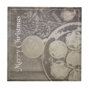 Azulejo De Cerâmica Motivo de Natal Antigo com Biscoitos e Café