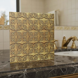 Azulejo De Cerâmica Motivo de Pétala em Ouro Antigo Geométrico #9 ID12