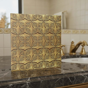 Azulejo De Cerâmica Motivo de Pétala em Ouro Antigo Geométrico #9 ID12